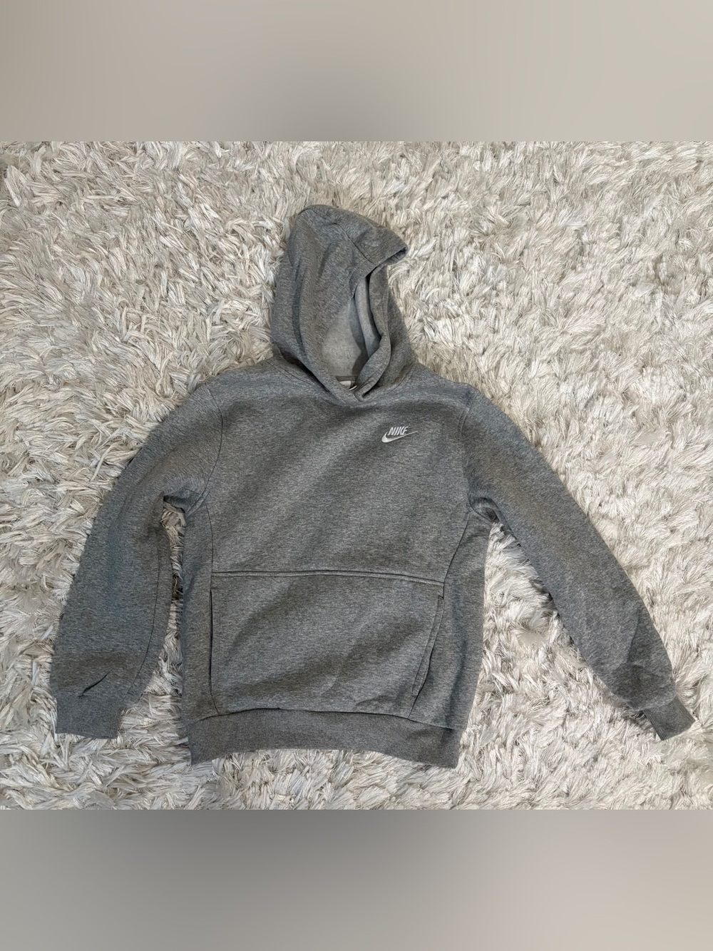 Nike All Kids Fit Sportswear Club Fleece Hoodie- Dk Grey Heather/White, Sz L